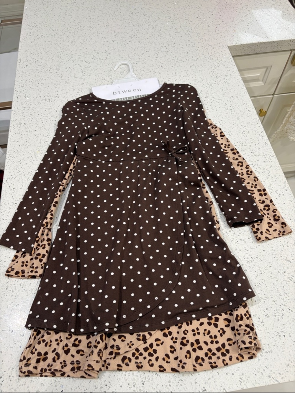 Girls Btween Brown & Beige Polka Dot Layered Girls 2 dress set size 7